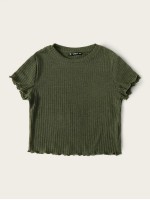 Lettuce Edge Rib-knit Crop Tee