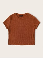 Lettuce Trim Rib-knit Crop Tee