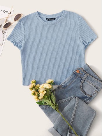 Ribbed Lettuce-Edge Cropped Tee