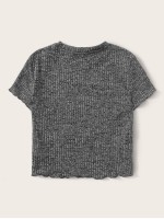 Ribbed Heathered Knit Lettuce-Edge Tee