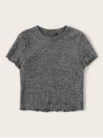 Ribbed Heathered Knit Lettuce-Edge Tee