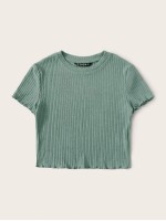 Ribbed Lettuce-Edge Cropped Tee