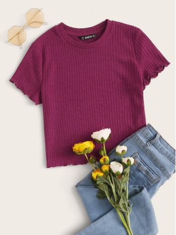 Lettuce Trim Rib-knit Crop Tee