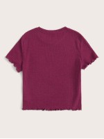 Lettuce Trim Rib-knit Crop Tee