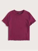 Lettuce Trim Rib-knit Crop Tee