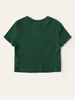 Lettuce Trim Rib-knit Crop Tee