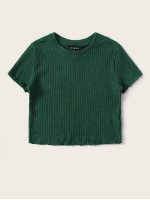 Lettuce Trim Rib-knit Crop Tee