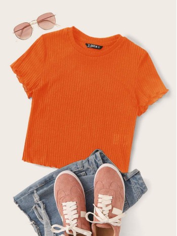 Ribbed Lettuce-Edge Cropped Tee