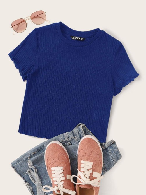 Lettuce Edge Rib-knit Tee