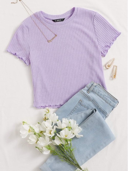 Lettuce Edge Rib-knit Crop Tee