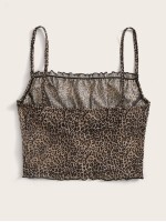 Frill Trim Crinkle Leopard Cami Top