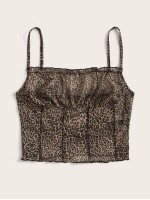 Frill Trim Crinkle Leopard Cami Top