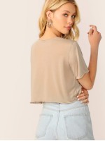 V-neck Crop Solid Tee