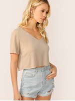 V-neck Crop Solid Tee