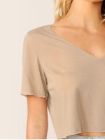 V-neck Crop Solid Tee