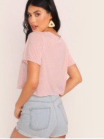 V-neck Crop Solid Tee