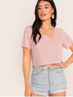 V-neck Crop Solid Tee