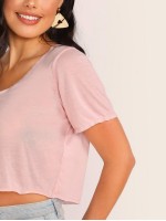 V-neck Crop Solid Tee