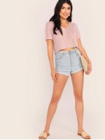 V-neck Crop Solid Tee