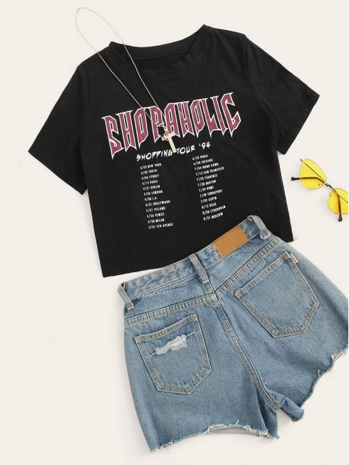 Shopaholic Graphic Boxy Cropped Tee