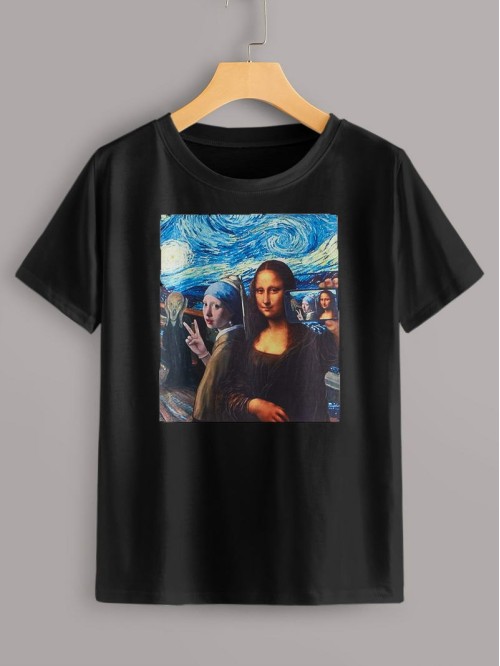 Selfie Mona Lisa Graphic Short Sleeve Tee