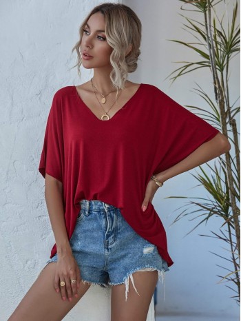 V-neck Batwing Sleeve Slouchy Tee