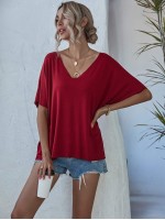 V-neck Batwing Sleeve Slouchy Tee