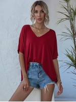 V-neck Batwing Sleeve Slouchy Tee