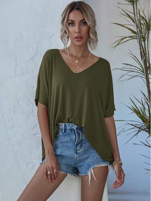 V-neck Batwing Sleeve Slouchy Tee