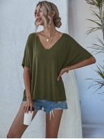 V-neck Batwing Sleeve Slouchy Tee