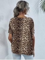 Leopard Batwing Sleeve Oversized Tee