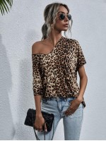 Leopard Batwing Sleeve Oversized Tee