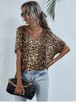 Leopard Batwing Sleeve Oversized Tee