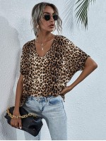 Leopard Batwing Sleeve Oversized Tee