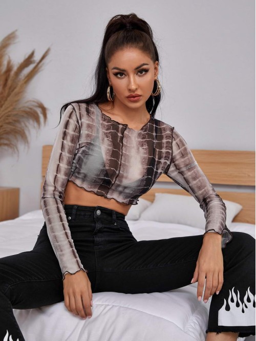 Tie Dye Sheer Mesh Top Without Bra