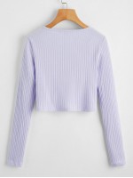 Tie Front Rib-knit Solid Top