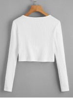 Tie Front Rib-knit Solid Top