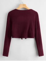 Tie Front Rib-knit Solid Top