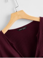 Tie Front Rib-knit Solid Top