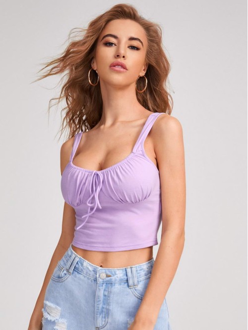 Tie Front Ruched Bust Crop Top