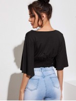 Flutter Sleeve Shirred Panel Crop Top