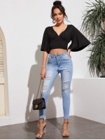 Flutter Sleeve Shirred Panel Crop Top