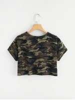 Camo Print Boxy Cropped Tee