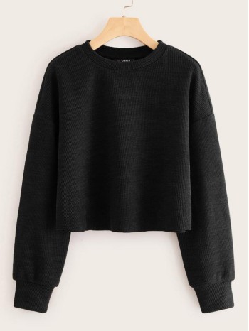 Ribbed Semi-Cropped Long Sleeve Top