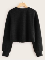 Ribbed Semi-Cropped Long Sleeve Top