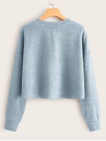 Drop Shoulder Solid Rib-knit Crop Top