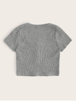 Ribbed Cropped Henley Top