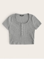 Ribbed Cropped Henley Top