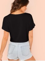 Solid Rolled Sleeve Crop Top