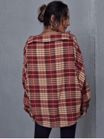 Drop Shoulder Plaid Oversize Blouse